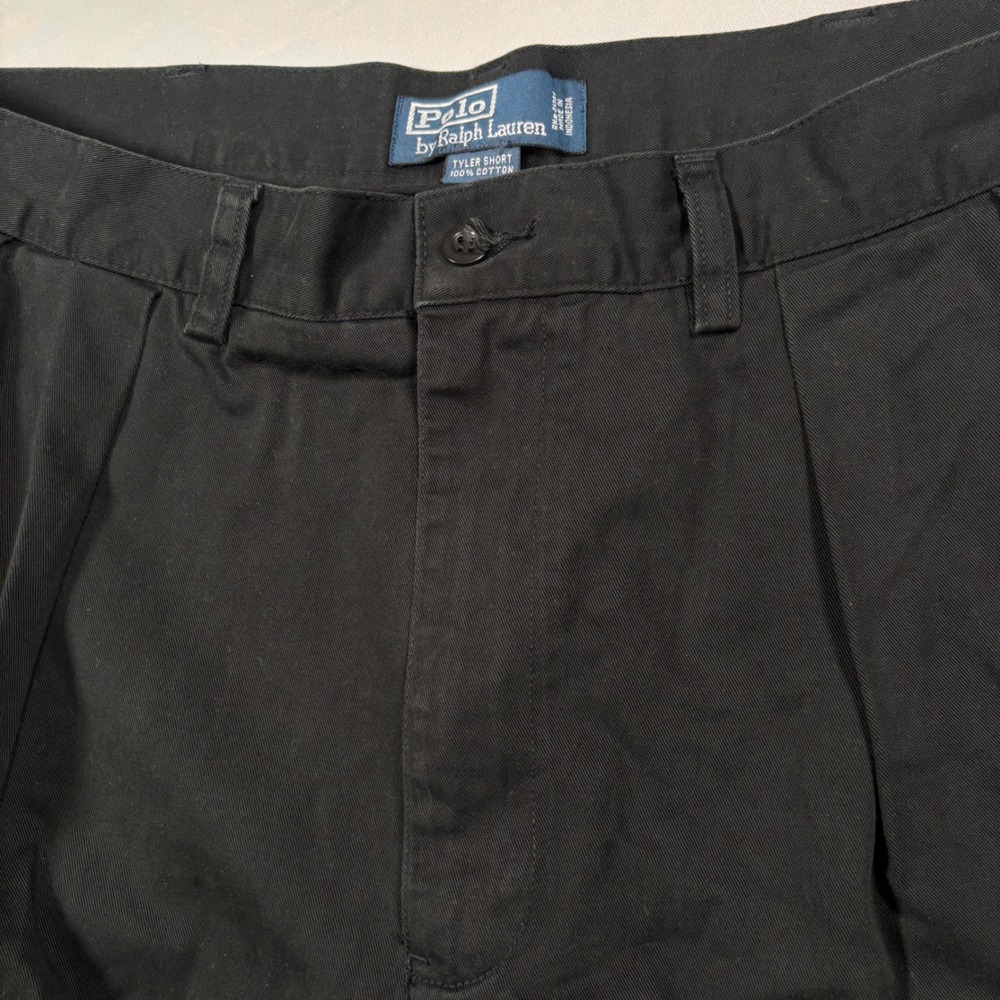 Polo Ralph Lauren Tyler Short Mens 36 Black Excellent Pleated Cotton Chino
